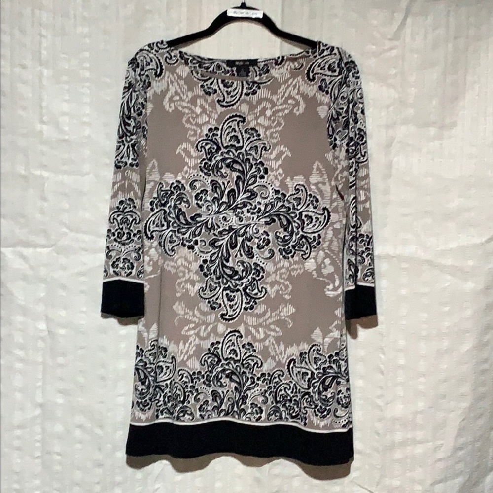 Style & Co Beige Printed Tunic 3/4 sleeve